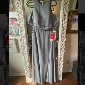 Slate Blue flutter crop two-piece maxi dress